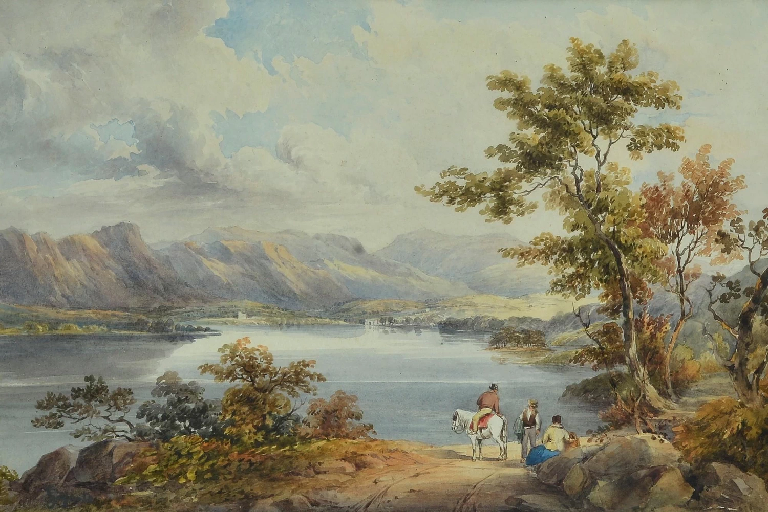 Veduta con lago e figure